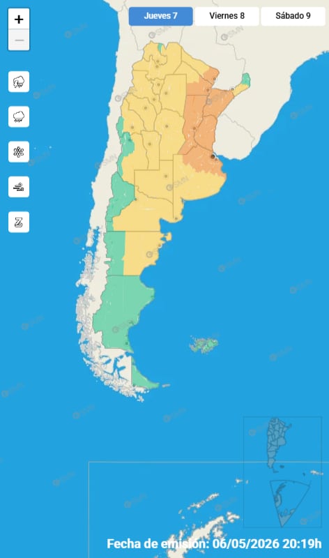 Las alertas por fuertes vientos y tormenta para el jueves 7 de mayo según el Servicio Meteorológico Nacional