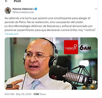 Paloma Valencia crítica las palabras