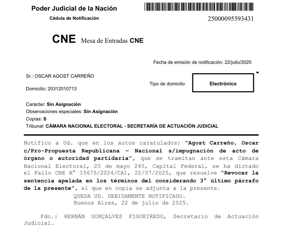 El presidente del PRO Córdoba celebró la decisión de la Justicia Electoral