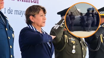 “¡Ahí les va!”: Durante ceremonia militar se les cae escenografía a Delfina Gómez y mandos