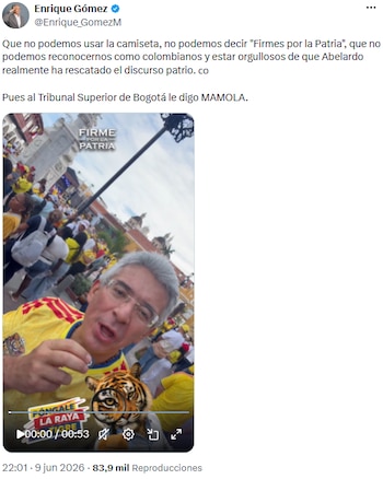 Enrique Gómez rechazó veto a símbolos patrios y defendió libertad de expresión en campaña de Abelardo de la Espriella - crédito @Enrique_GomezM/X
