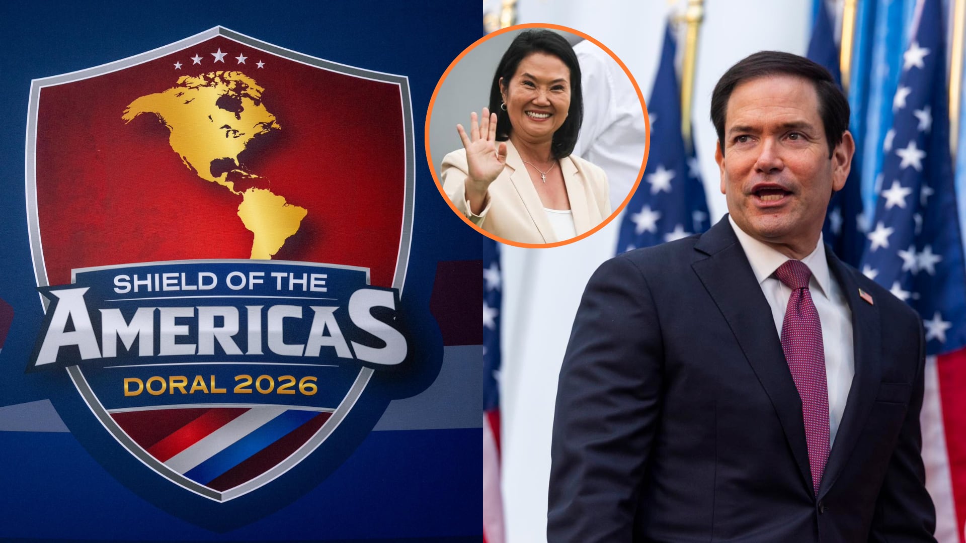 Marco Rubio promueve la integración de Perú en el Escudo de las Américas durante su visita a Lima para reunirse con la presidenta Keiko Fujimori. (Composición: Infobae Perú/Agencia Andina)