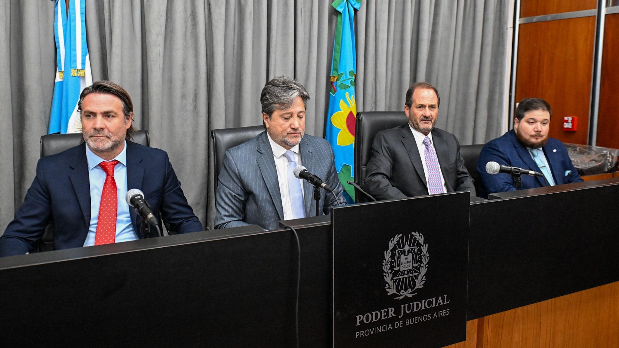 Los integrantes del Tribunal Oral en lo Criminal N° 7 de San Isidro (desde la izquierda): Alberto Ortolani, Alberto Gaig y Alejandro Lago (Foto/Adrián Escandar)
