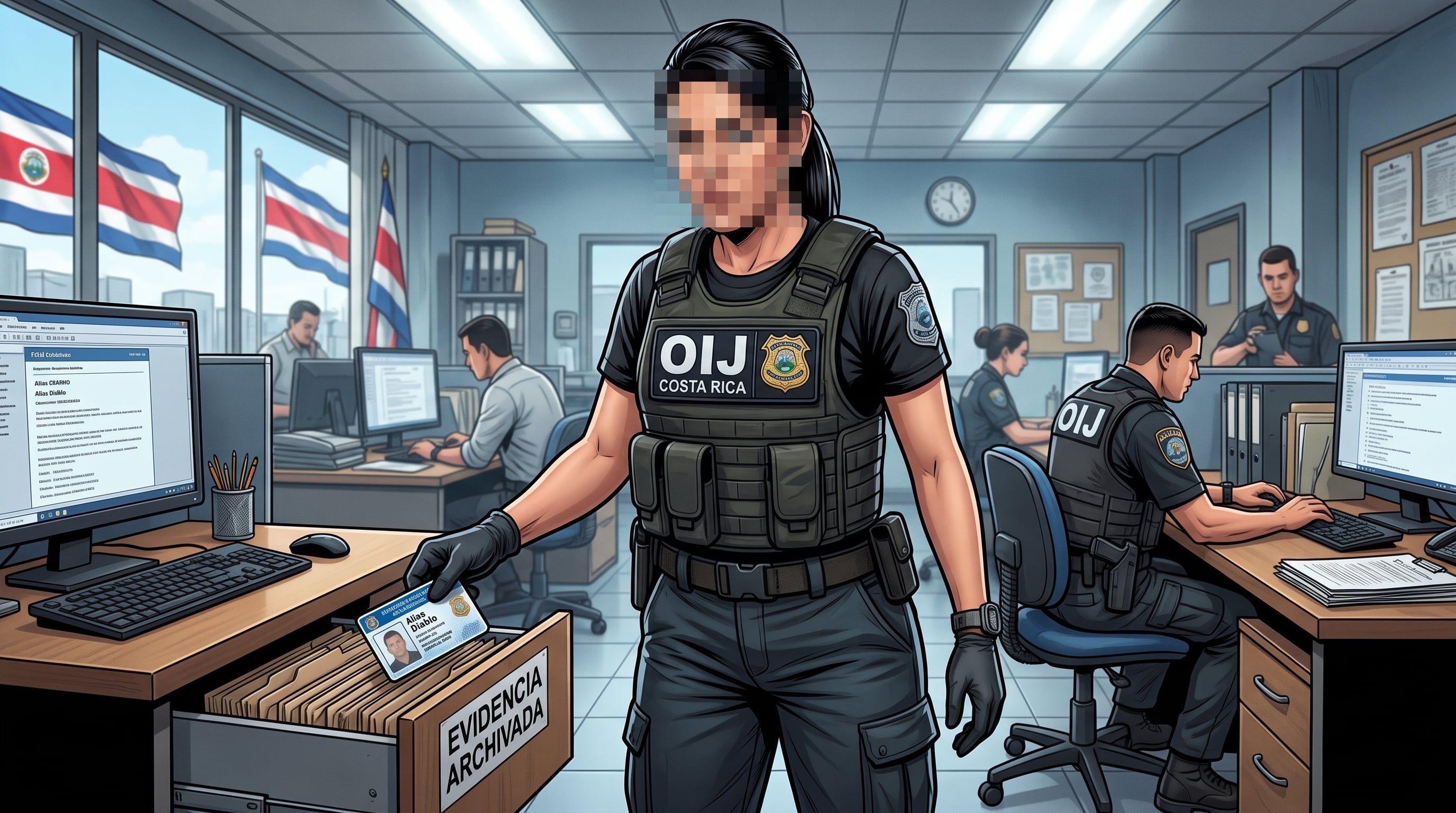 Una agente del Organismo de Investigación Judicial de Costa Rica guarda la identificación de Alias Diablo en un archivador de evidencias. (Imagen Ilustrativa Infobae)