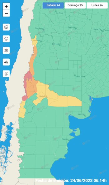 Mapa de alertas del Servicio Meteorológico Nacional