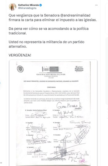 Carta firmada por Andrea Padilla