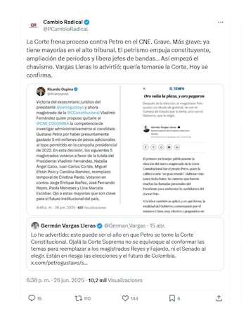 Cambio Radical y la publicación tras la decisión de la Corte Constitucional