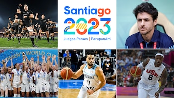 los All Blacks, el logo de los Juegos Panamericanos de Chile 2023, Pablo Aimar, la selección de EEUU de fútbol femenino, Facundo Campazzo con la camiseta de Argentina y LeBron James con la de EEUU