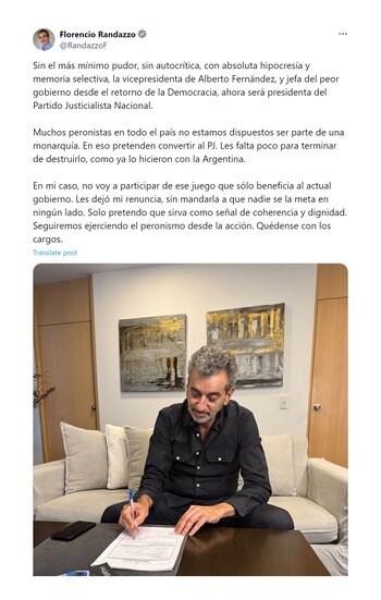 El tweet completo del diputado