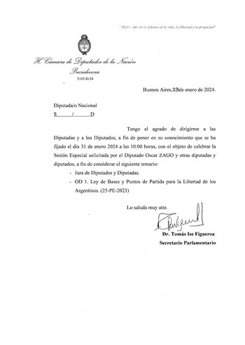 La convocatoria formal a sesión