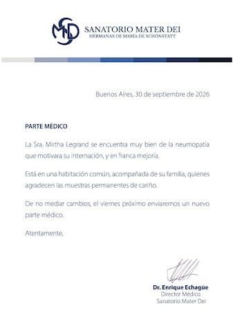 El nuevo parte médico por la salud de Mirtha Legrand