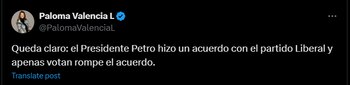 Paloma Valencia critico el cambio