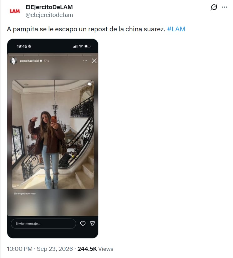 La historia de Pampita duró menos de 20 segundos, pero la captura ya circulaba en redes (X)