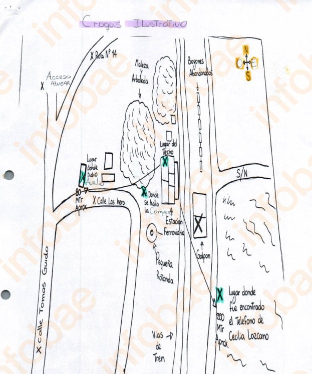 Croquis del recorrido que hizo Cecilia la madrugada del 16 de julio