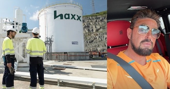 Alejandro Hamlyn, en una reciente foto tomada en Dubai. A la izquierda, los depósitos de Haxx