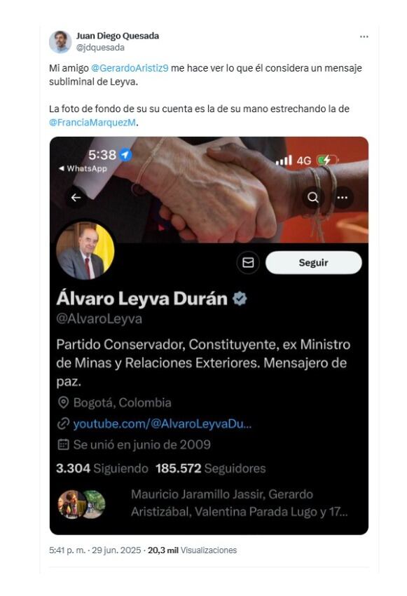 El periodista Juan Diego Quesada expresó su hipótesis sobre el mensaje que habría dejado el excanciller Álvaro Leyva Durán - crédito X