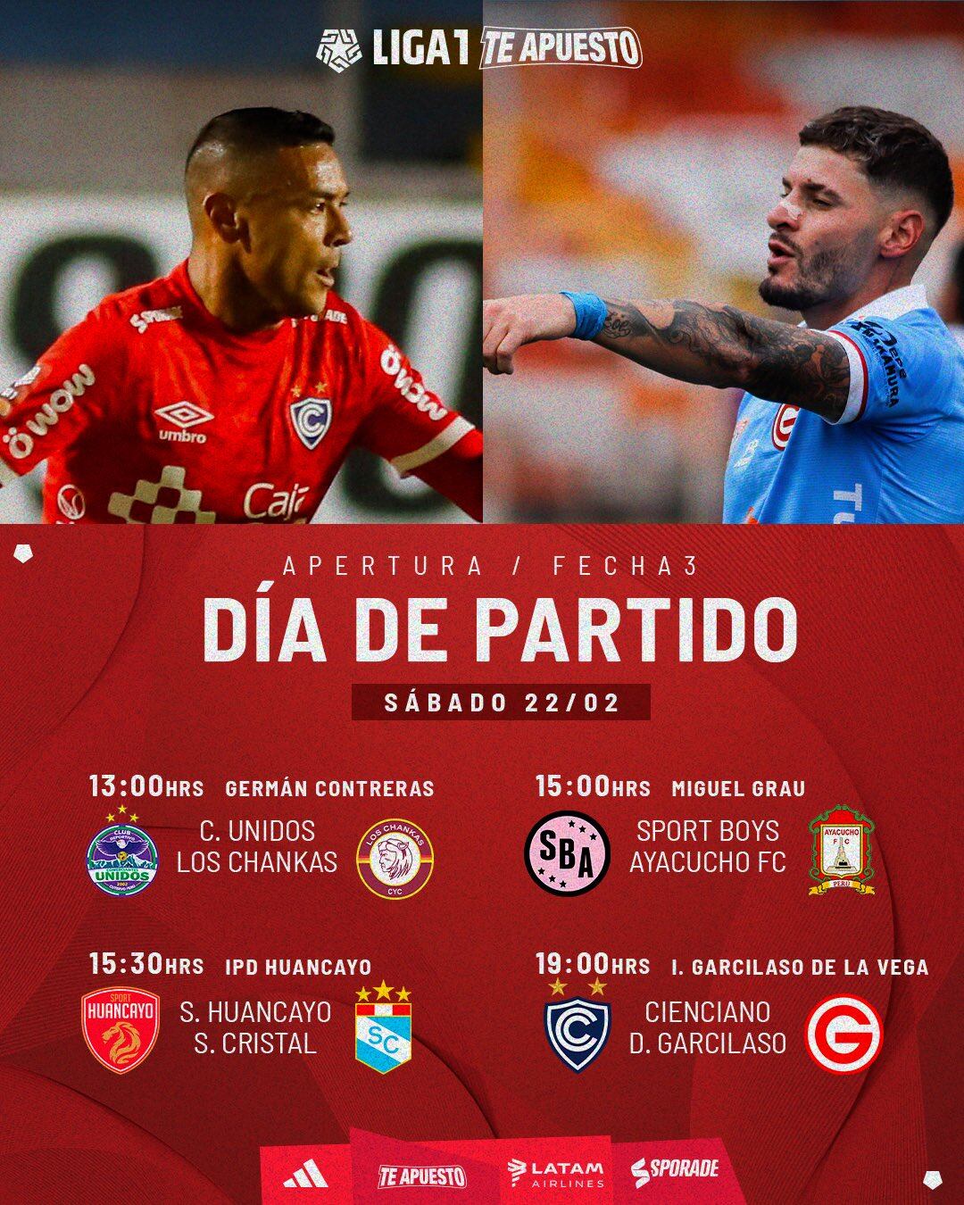 Los encuentros que se disputarán el sábado 22 de febrero en la Liga 1 2025