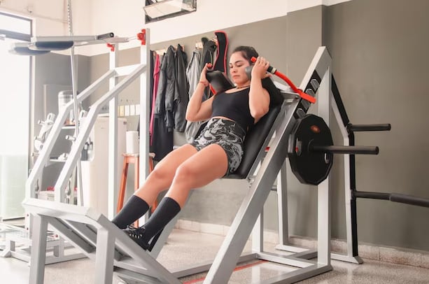 Integrar la hack squat de forma regular favorece adaptaciones sostenidas y minimiza el estancamiento en el entrenamiento del tren inferior (Freepik)