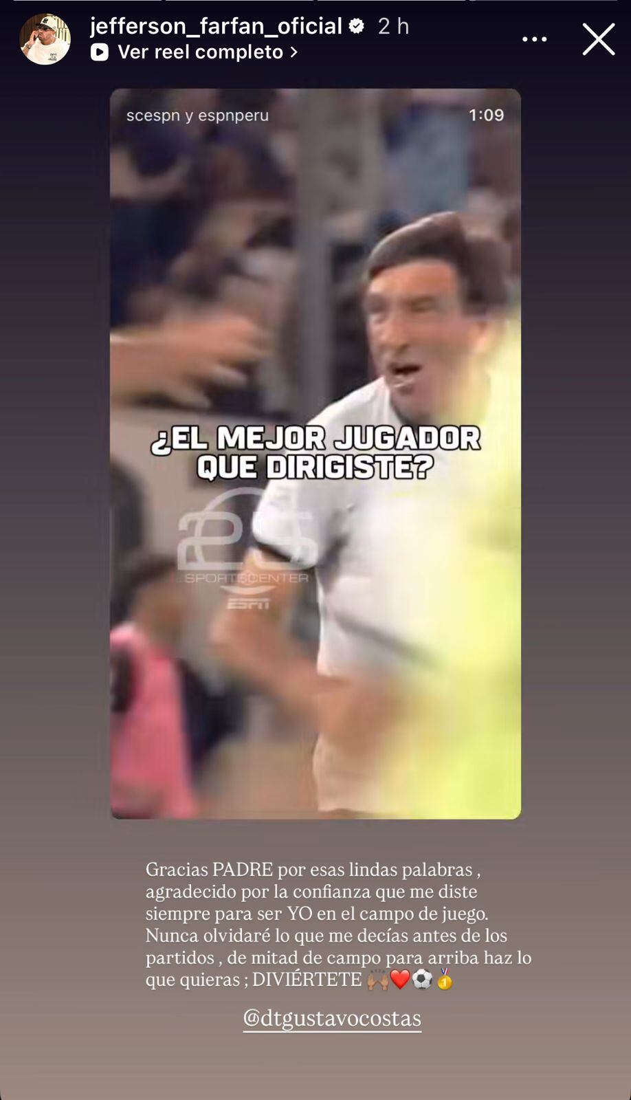 El emotivo mensaje de Jefferson Farfán a Gustavo Costas.