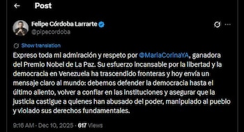 Felipe Córdoba también felicitó a