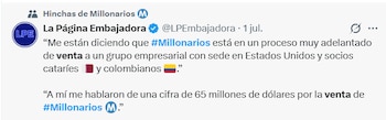 Guillermo Arango y su revelación sobre el valor que pagarían por Millonarios - crédito La Página Embajadora