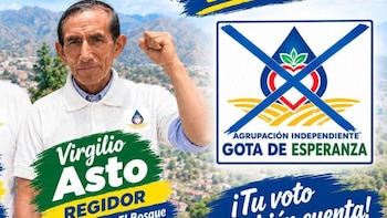 Afiche político con la fotografía de un hombre que levanta el puño, acompañado de texto electoral y el símbolo del movimiento Gota de Esperanza