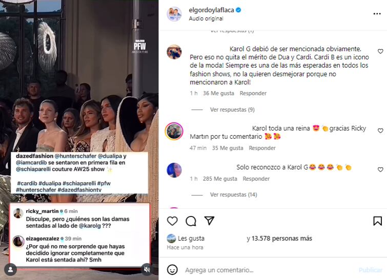 Karol G es defendida por sus colegas latinos al ser omitida por una publicación de moda - crédito @elgordoylaflaca/IG
