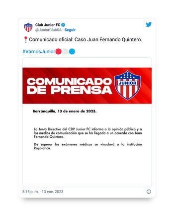 El comunicado de Junior para