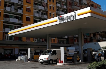 FILE PHOTO: The logo of Italian energy company Eni is seen at a gas station in Rome, Italy August 16, 2018. REUTERS/Max Rossi/File Photo
