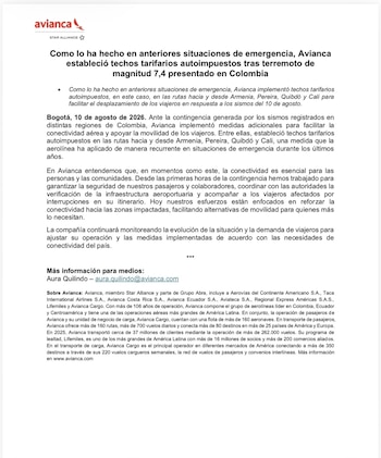 Avianca mantuvo techos tarifarios autoimpuestos para vuelos desde y hacia Armenia, Pereira, Quibdó y Cali como parte de sus protocolos de contingencia - crédito Avianca