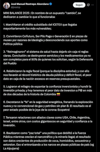 José Manuel Restrepo sostuvo que