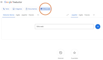 La traducción de sitios web en Google Traductor se realiza al pegar la URL en translate.google.com y elegir el idioma original y el de destino.