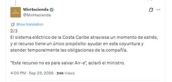 Las deudas del sistema eléctrico no permitirían afrontar el fenómeno de El Niño en la región Caribe - crédito Ministerio de Hacienda