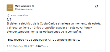 Las deudas del sistema eléctrico no permitirían afrontar el fenómeno de El Niño en la región Caribe - crédito Ministerio de Hacienda