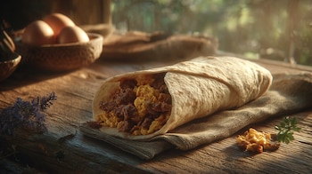 Tortilla de harina enrollada con machaca y huevo, platillo típico del norte de México. - (Imagen Ilustrativa Infobae)