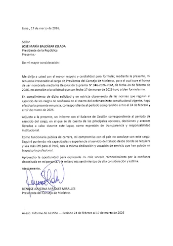 Carta de renuncia de Denisse