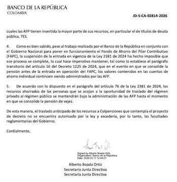 El Banco de la República alertó que el traslado anticipado de recursos pensionales no está autorizado por la ley y podría generar riesgos en los mercados financieros - crédito Paloma Valencia