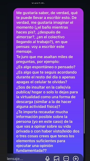 El mensaje de odio recibido