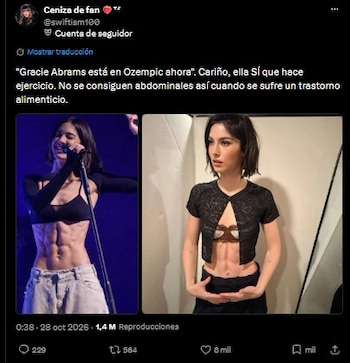 Los fans de Gracie Abrams aseveraron que su figura corresponde al ejercicio y uso de Ozempic. (X)