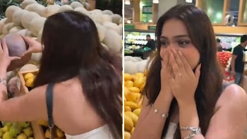 Joven intenta elegir un melón en el supermercado y termina sujetando la cabeza de un hombre