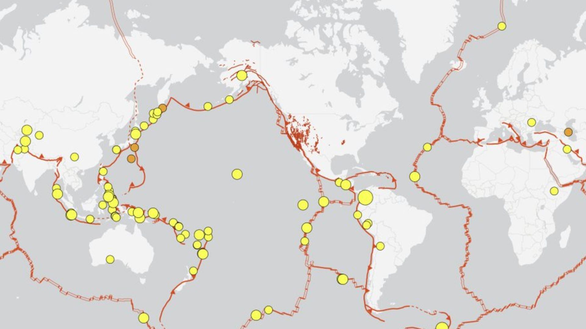 Un mapa mundial detalla la ubicación de los sismos de magnitud superior a 4.5 registrados entre el 7 y el 14 de agosto. (USGS)