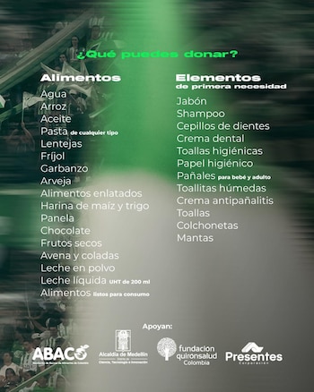 Estos son los alimentos y elementos que el club antioqueño sugiere donar para las víctimas de la catástrofe - crédito Atlético Nacional