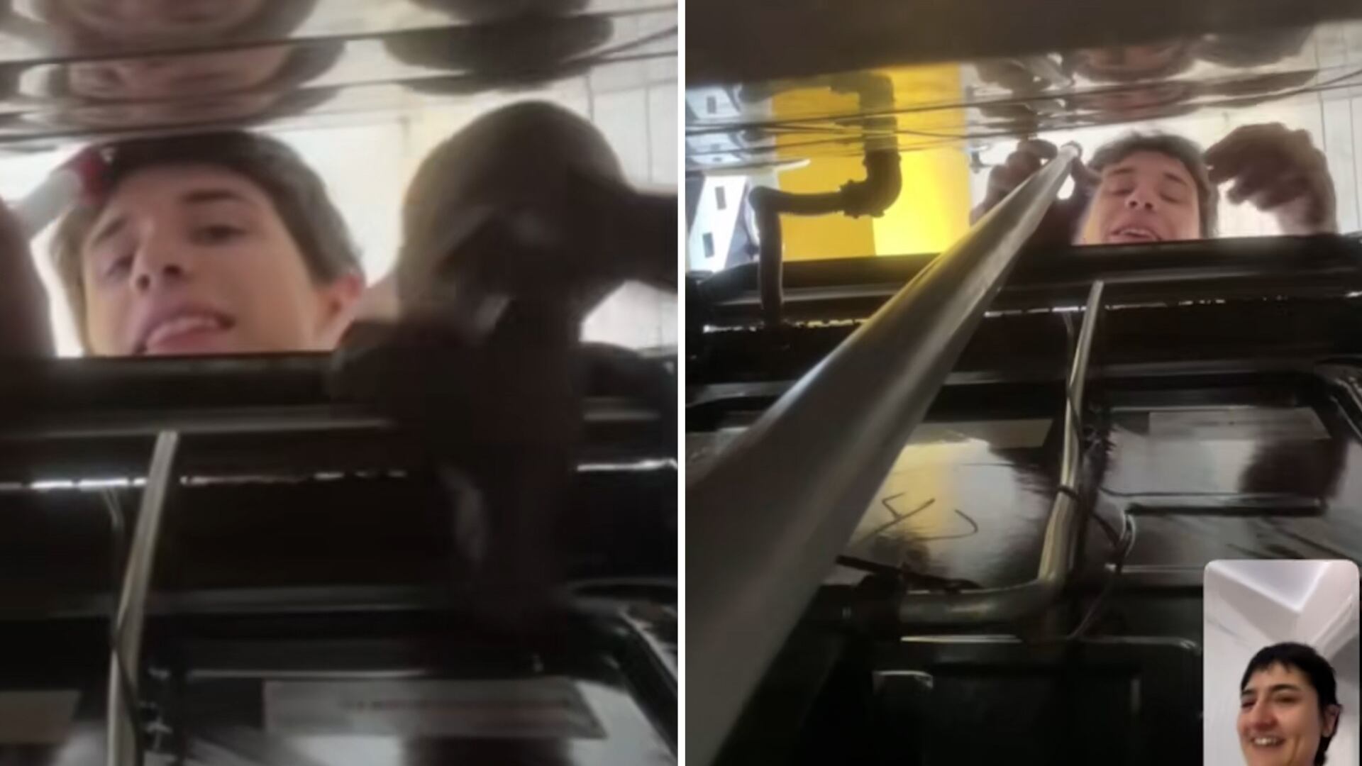 El video viral de TikTok muestra la reacción espontánea de dos amigos tras la caída de un celular detrás del horno durante una videollamada