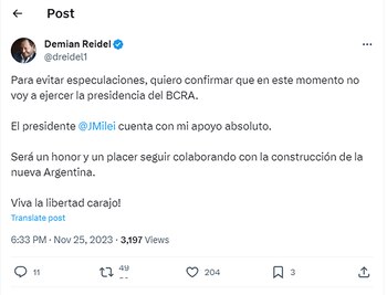 El posteo en X de