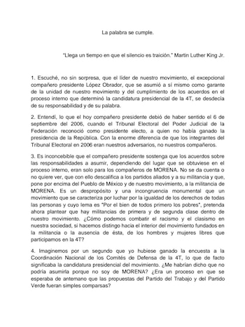 Fernández Noroña redactó una carta