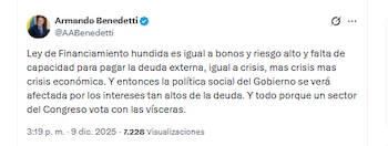 El ministro Armando Benedetti advirtió