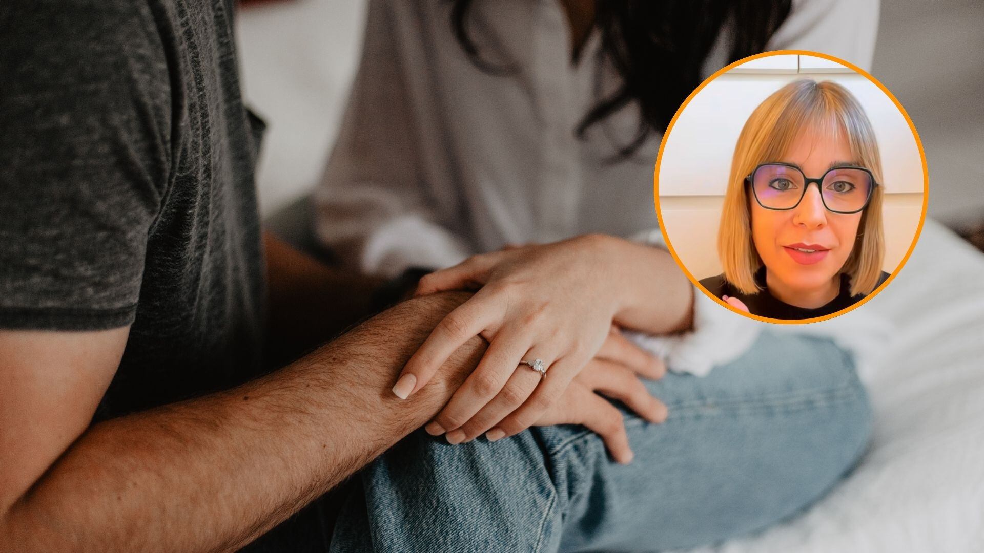 La psicóloga Silvia Severino junto a una imagen de recurso de una pareja. (Montaje de Infobae/Canva/TikTok/@silviaseverinopsico)