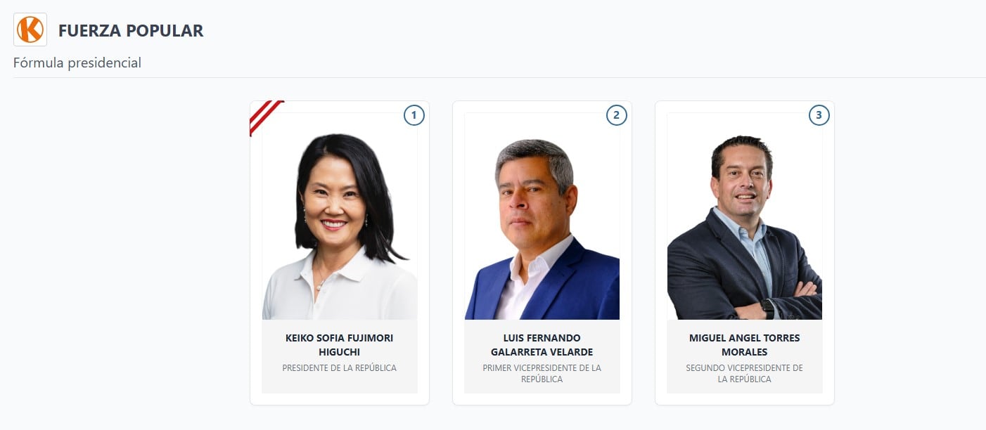 Lista de vicepresidentes en Perú 2026: estos son los acompañantes de cada candidato: Captura: ONPE.