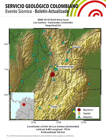 Detalles del sismo del 13 de octubre de 2026 - crédito SGC