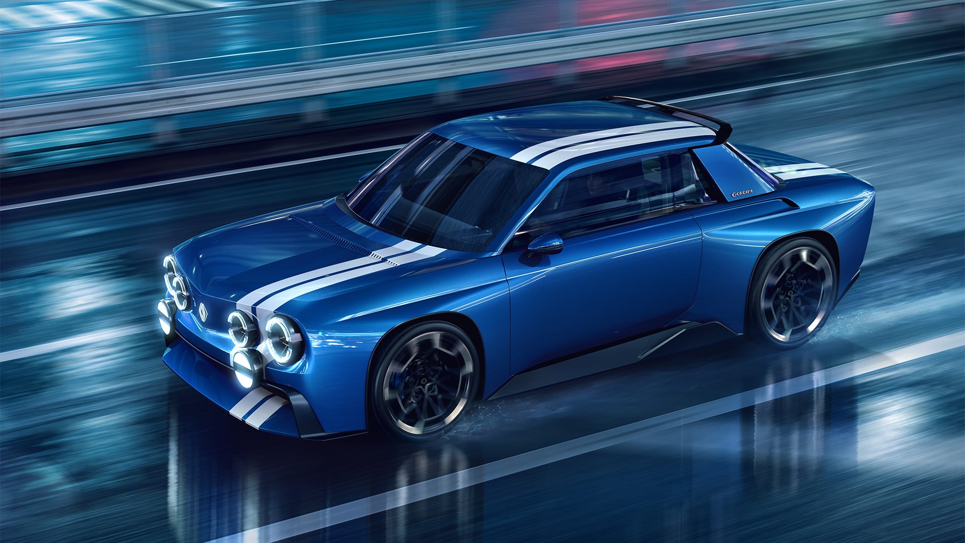 El Renault 8 Gordini concept es coupé, pero mantiene la forma cuadrada del modelo original reinterpretada a los diseños actuales.